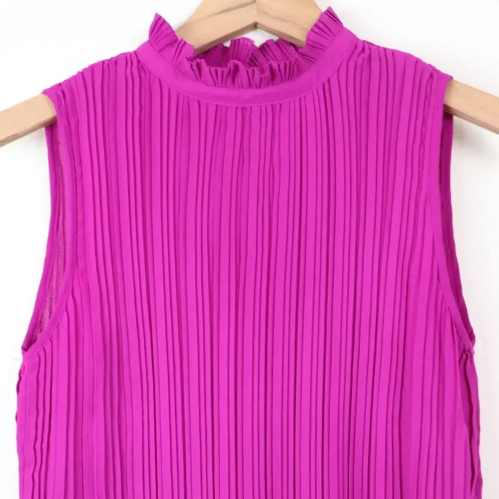 Adrianna Papell Size XS Sleeveless Pleated Blouse Keyhole Fuchsia Pink - Picture 4 of 9